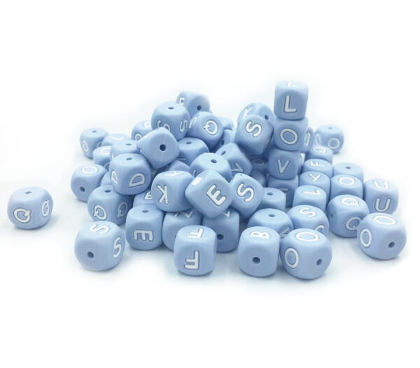 silicone beads with letters blue