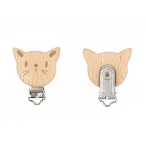 Beech Wood Kitten shaped Pacifier Clip