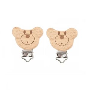 Beech Wood Bear shaped Pacifier Clip