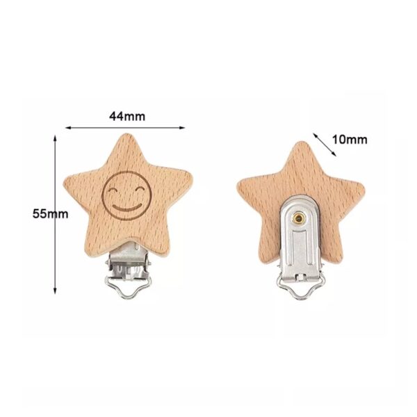 Beech Wood Smilling Star Pacifier Clip - Image 2