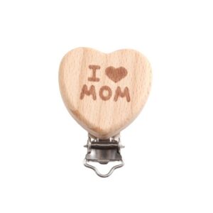 Beech Wood i love mom Pacifier clip