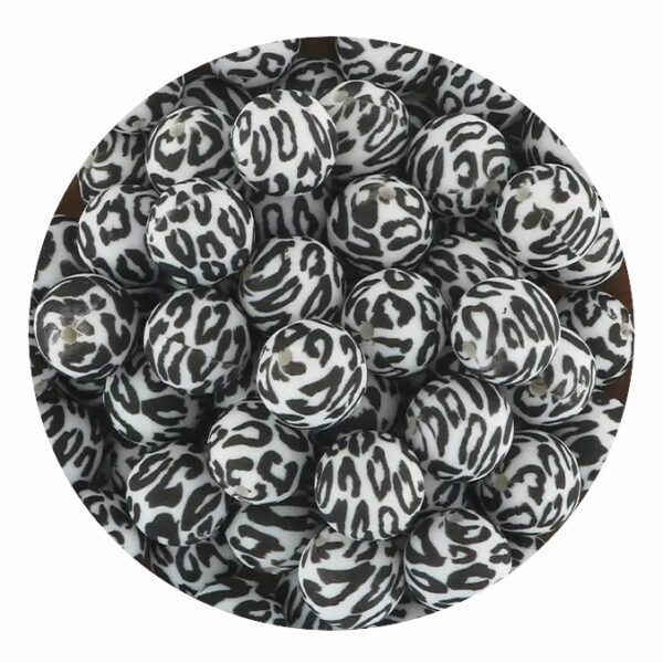 12/15mm Leopard Silicone bead-Black