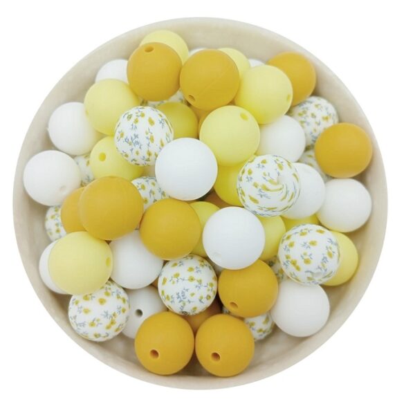 20 Silicone beads Φ15mm-yellow flower